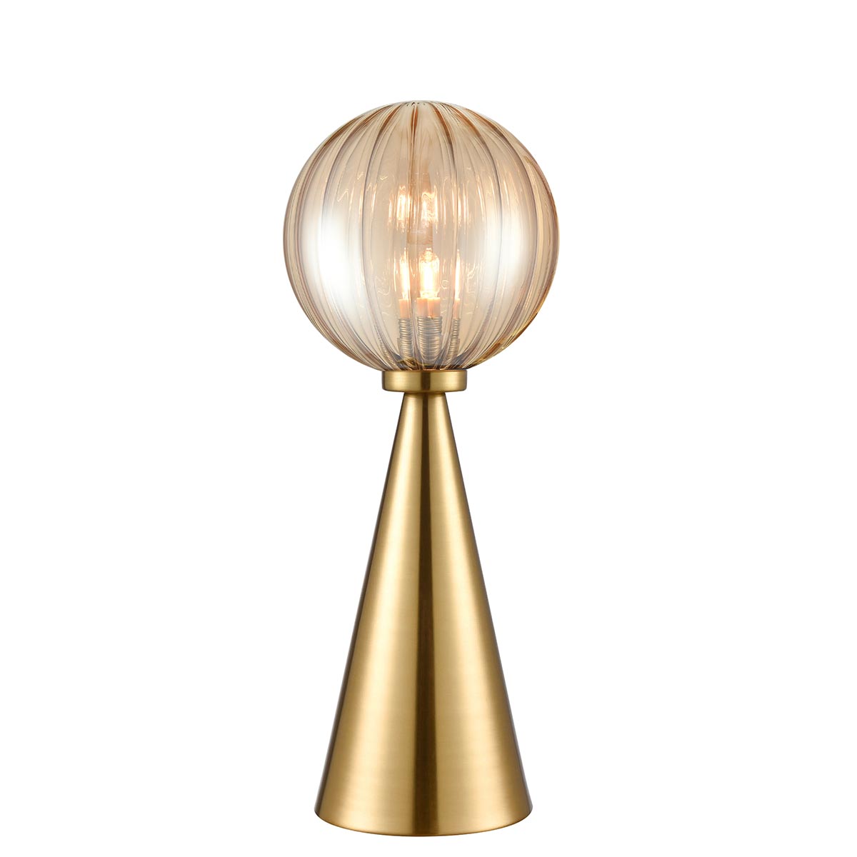 Quasar Touch Table Lamp in Aged Brass With Amber Glass Shade