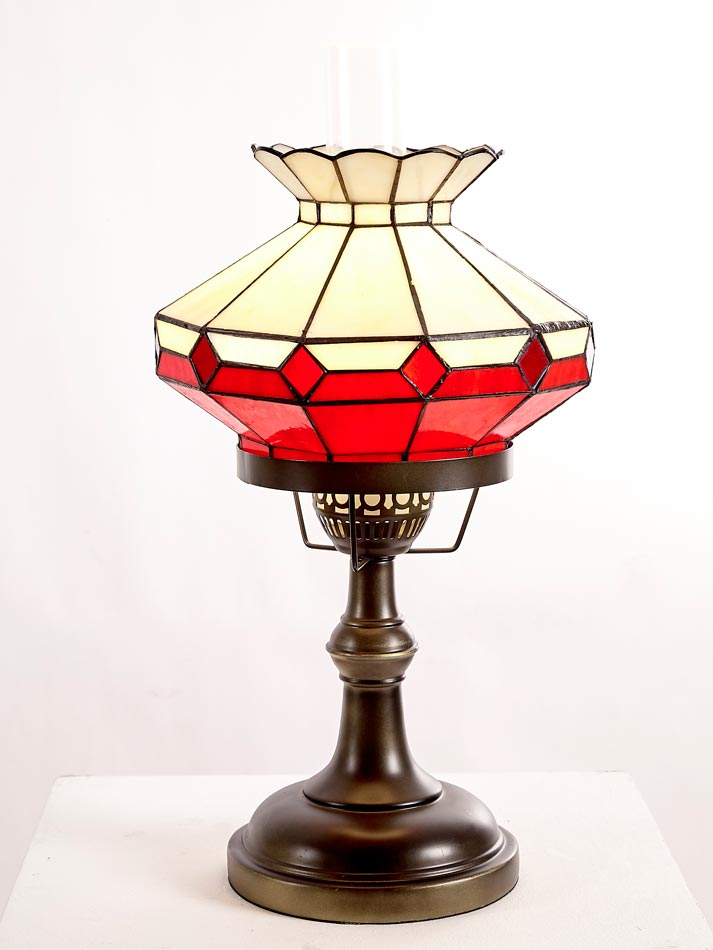 Red Beige Glass Imitation, Table Oil Lamps