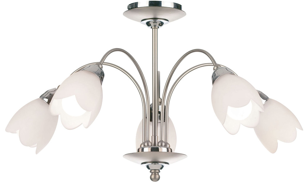 Petal Polished And Satin Chrome 5 Light Semi Flush Fitting