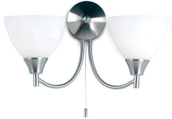 Traditional Satin Chrome 2 Lamp Switched Wall Light