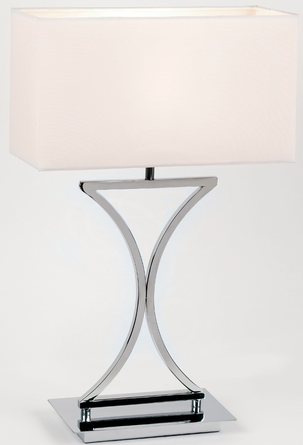 Sculptured Modern Chrome Table Lamp With White Shade