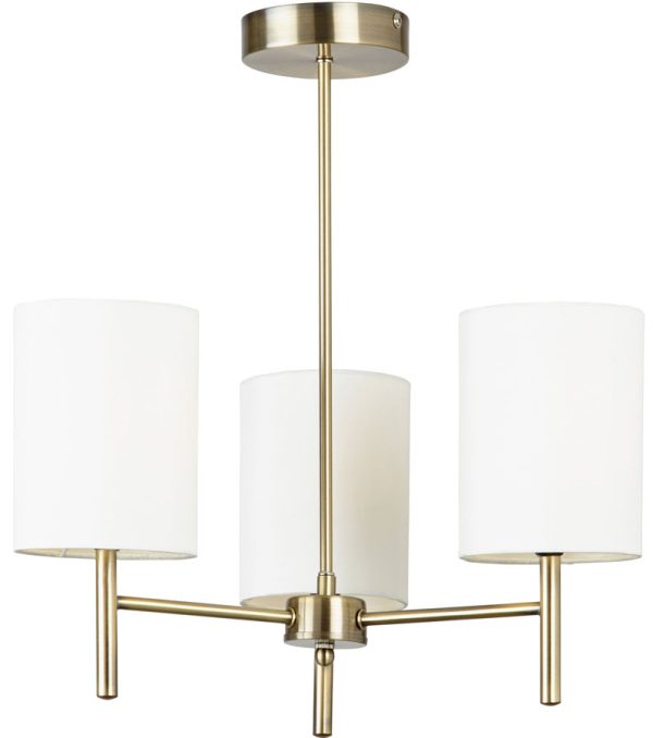 Antique Brass 3 Lamp Ceiling Light Faux Silk Shades