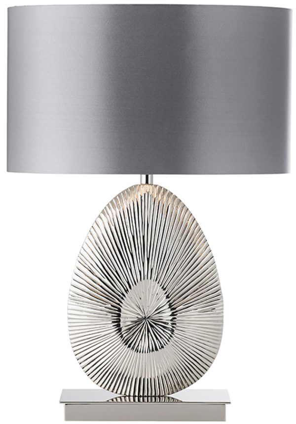 Simeto Modern Nickel Table Lamp With Grey Satin Shade
