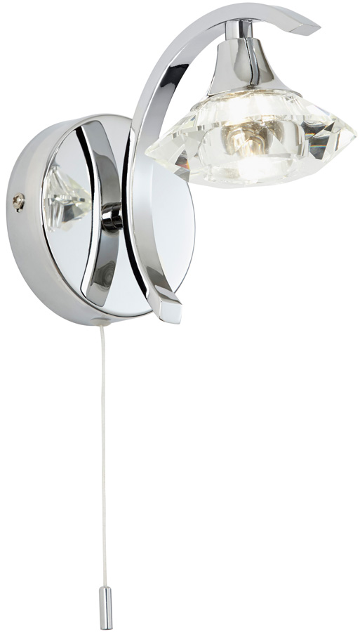 Langella Modern Chrome Switched Wall Light With Cut Glass Shade