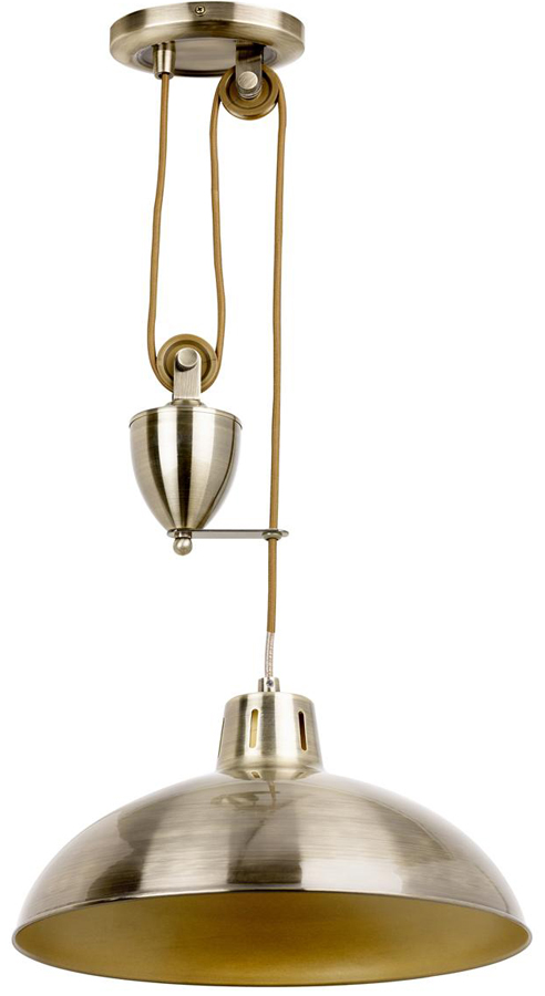 Endon Polka Rise & Fall Ceiling Pendant Pulley Light Antique Brass