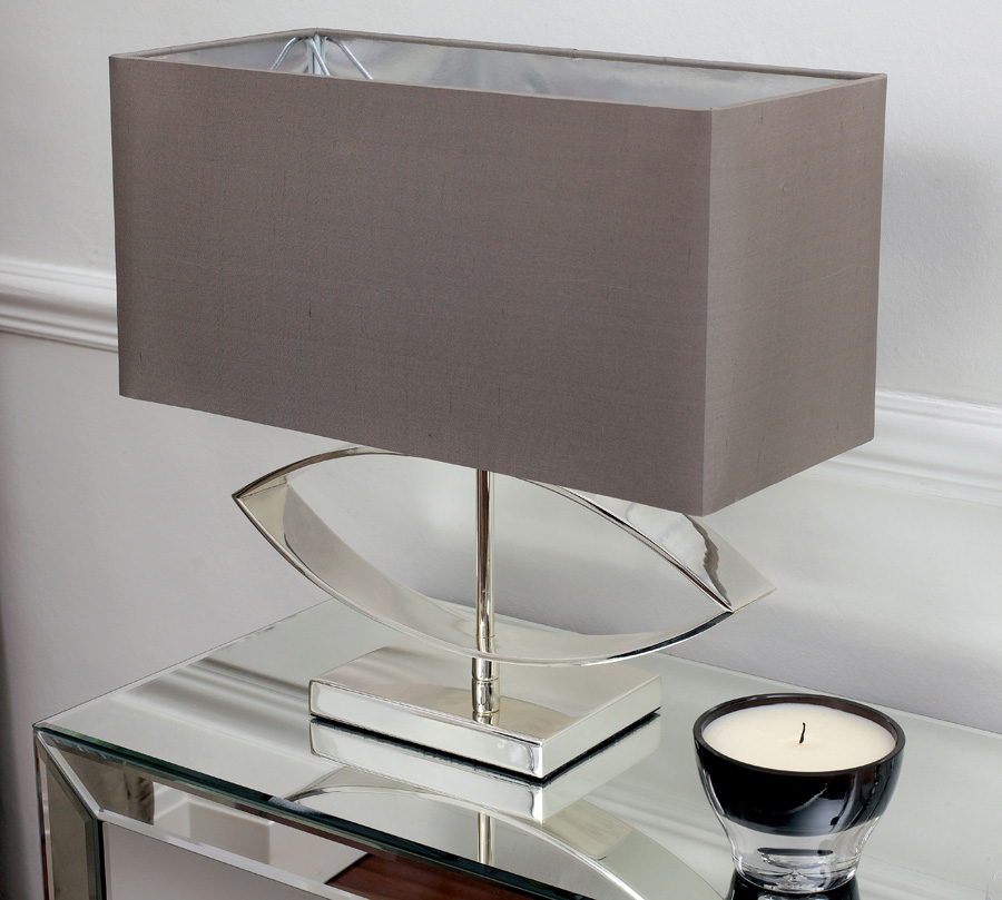 Tramini Silver Plated Table Lamp With Taupe Silk Shade