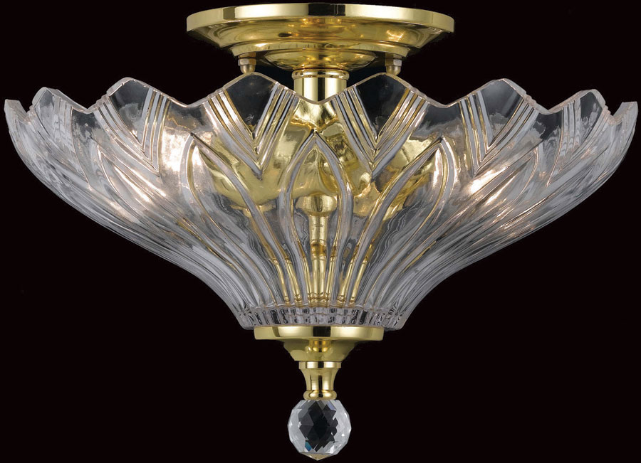 Polished Brass Art Deco 2 Light Flush Ceiling Mount