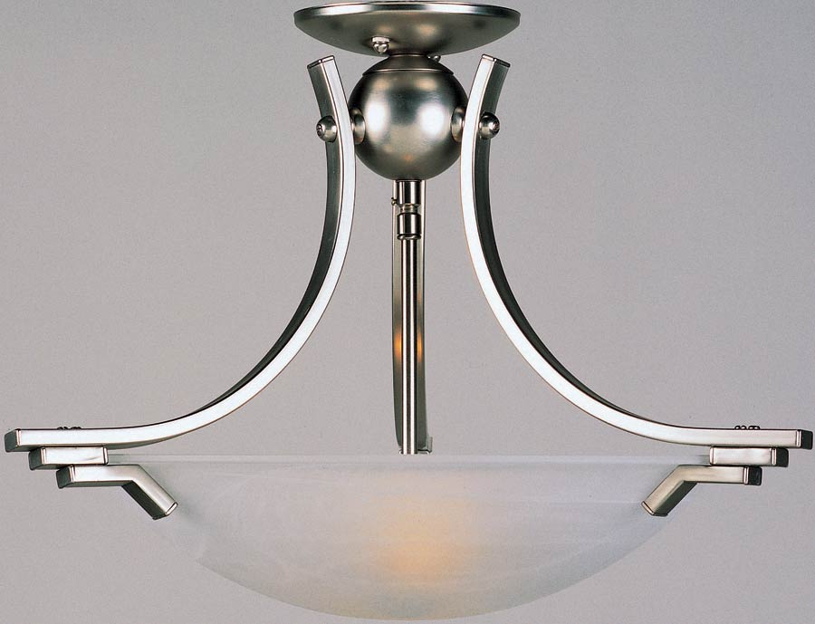 Art Deco Style Satin Nickel Semi Flush 2 Lamp Ceiling Light Sf13901 Sn