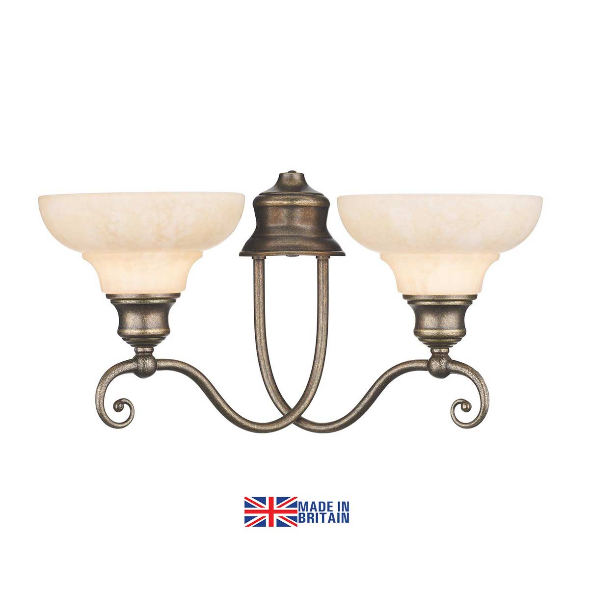 Stratford Solid Brass Marble Glass Twin Wall Light UK Made