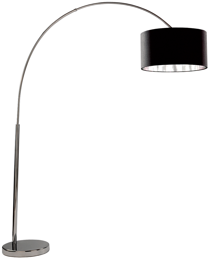 Arc Floor Lamp In Chrome With Silver Lined Black Shade