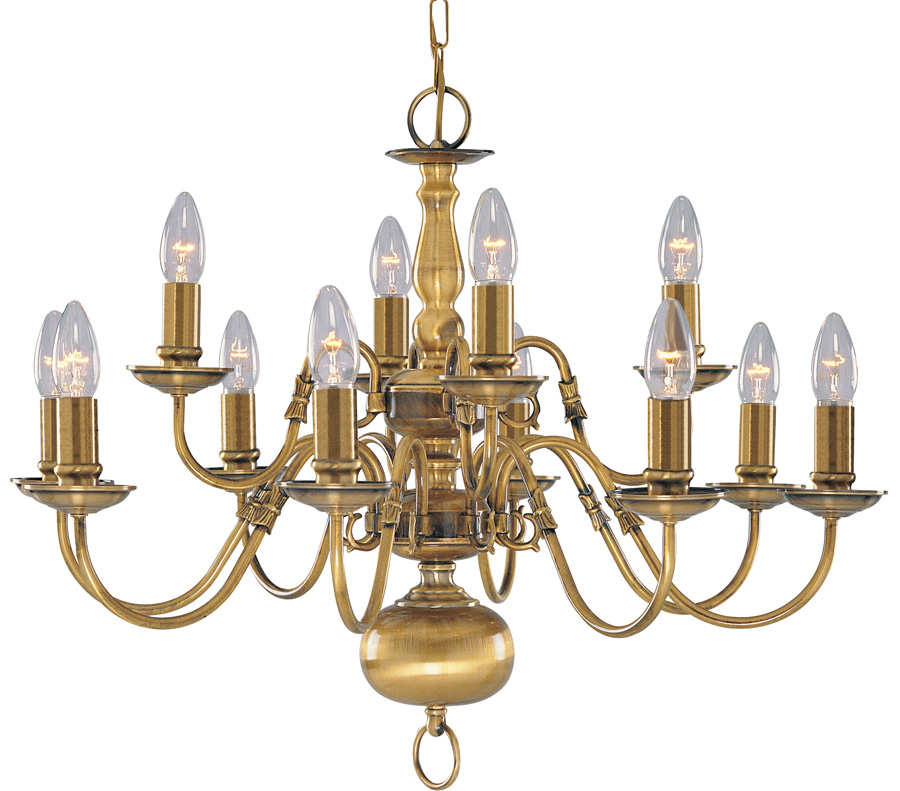 Solid Antique Brass Flemish 12 Light Chandelier