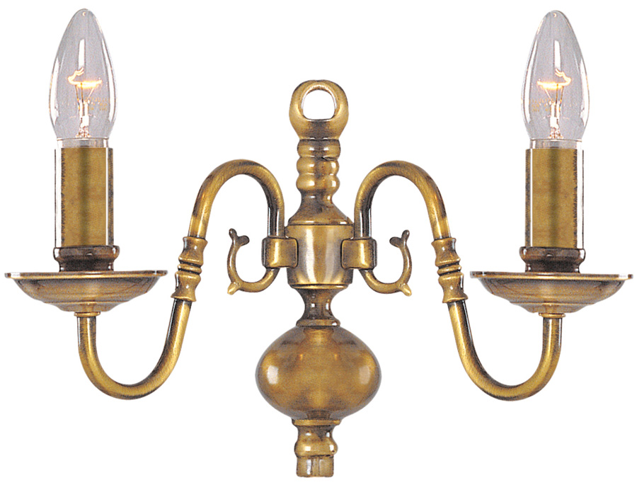Solid Antique Brass Flemish 2 Lamp Wall Light