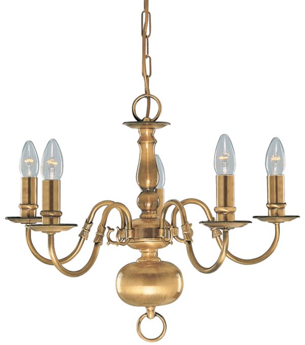 Solid Antique Brass Flemish 5 Light Chandelier