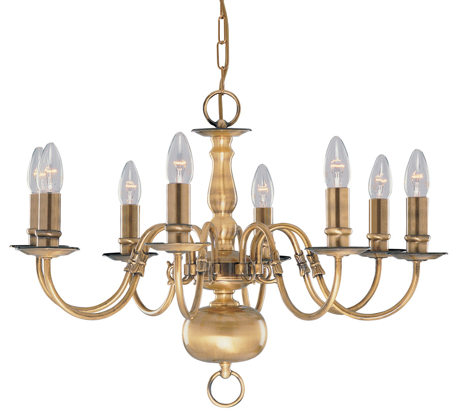 Solid Antique Brass Flemish 8 Light Chandelier