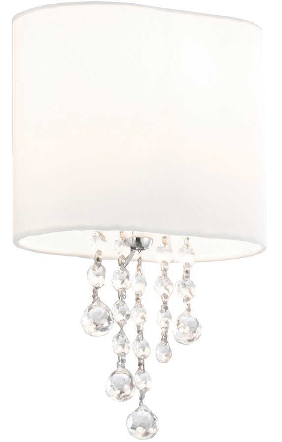 Nina Polished Chrome Switched Wall Light White Shade Crystal