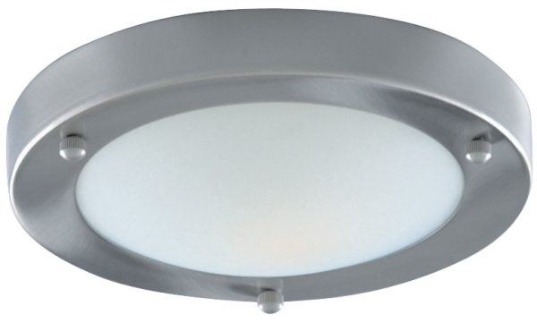 Satin Chrome Flush Bathroom Ceiling Light Marble Glass Shade IP44