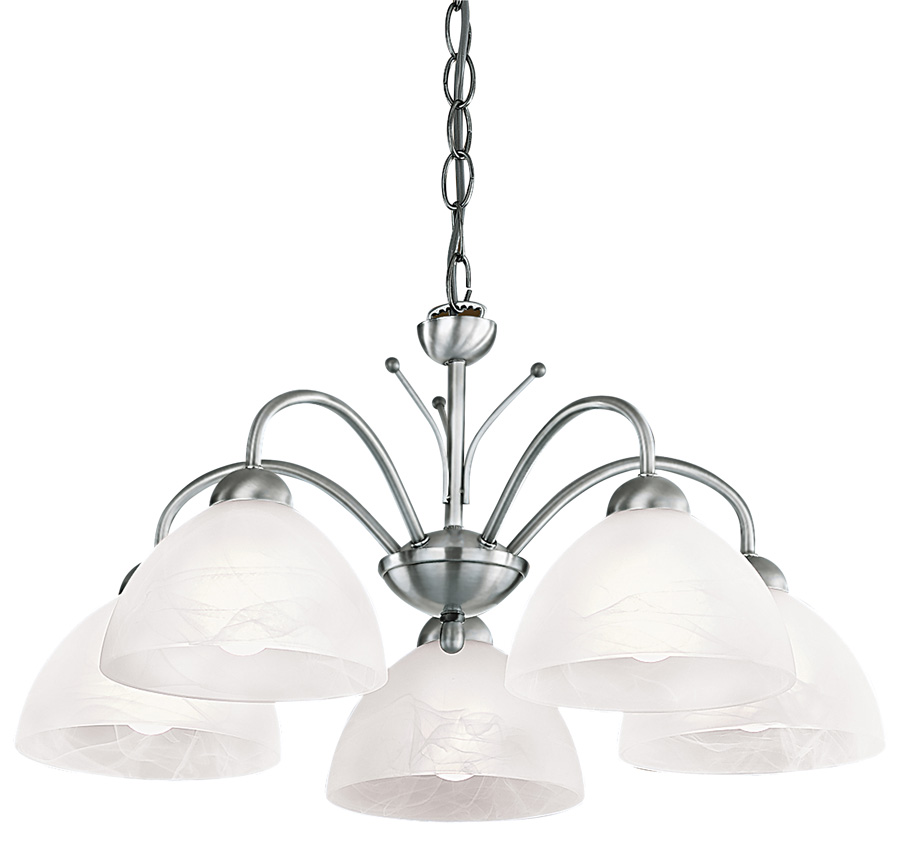 Milanese 5 Light Ceiling Light Satin Silver Alabaster Glass