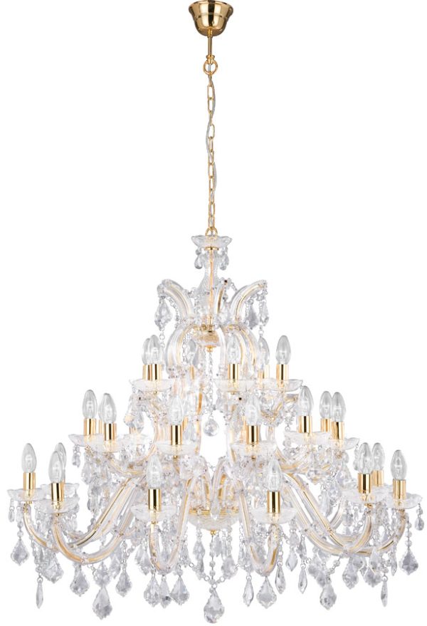 Large Marie Therese Brass 30 Light Crystal Chandelier