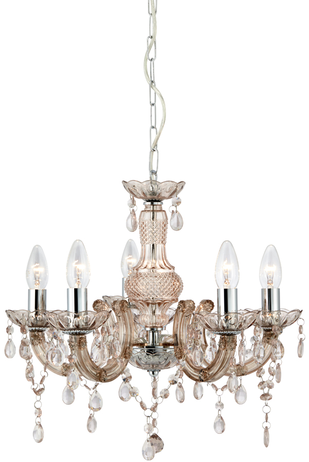 Marie Therese Chrome And Mink Acrylic 5 Light Chandelier