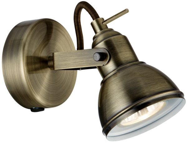 Focus Antique Brass Finish Switched Single Wall Spot Light