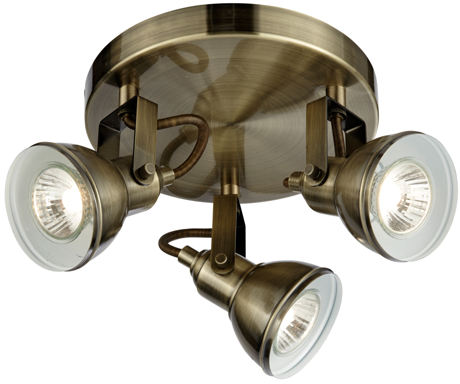 Focus Antique Brass Finish 3 Light Circular Ceiling Spot Light Plate