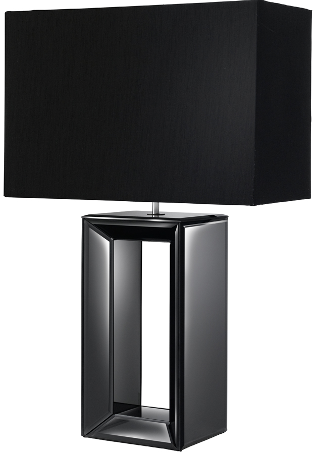 Reflection Black Mirror Glass Table Lamp With Black Faux Silk Shade