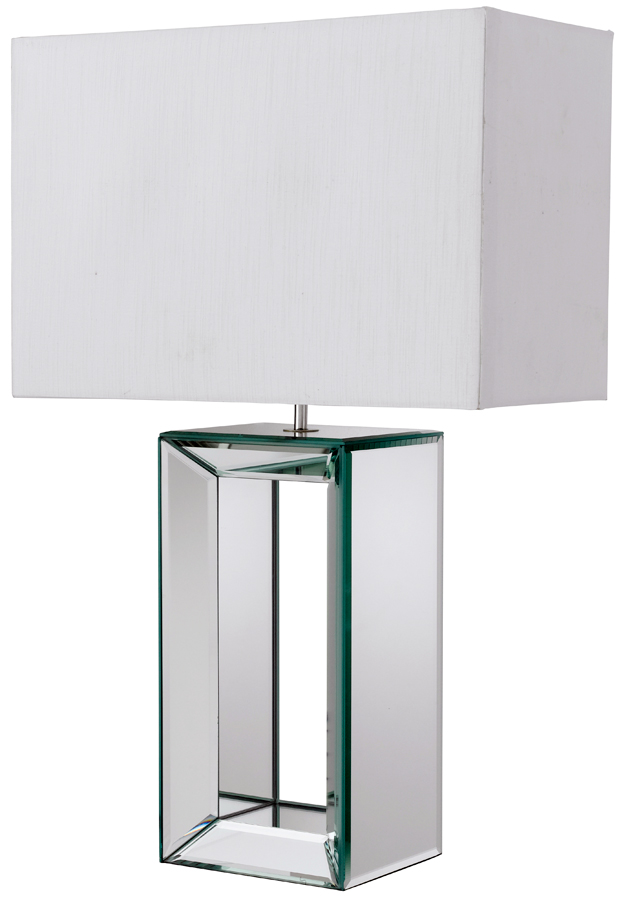 Reflection Clear Mirror Glass Table Lamp With White Faux Silk Shade