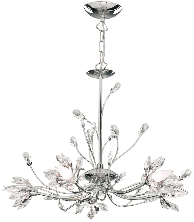 Hibiscus Modern Chrome 5 Lamp Floral Chandelier