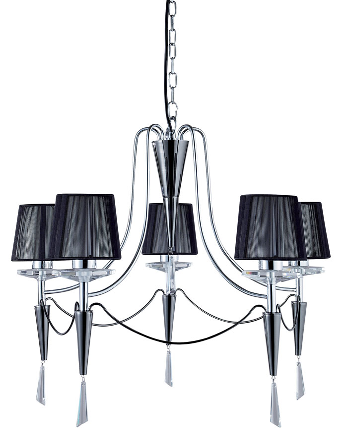 Duchess Chrome 5 Light Chandelier With Black String Shades