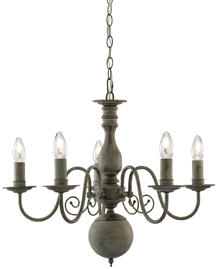 Greythorne Steel 5 Light Traditional Chandelier Textured Grey