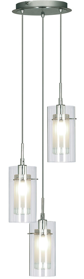 Duo 1 Chrome 3 Light Multi Drop Pendant Clear Glass Shades