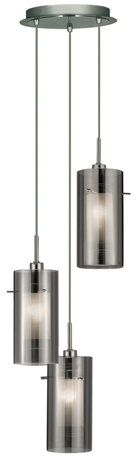 Duo 2 Chrome 3 Light Multi Drop Pendant Smoked Glass Shades