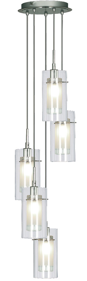 Duo 1 Chrome 5 Light Multi Drop Pendant Clear Glass Shades