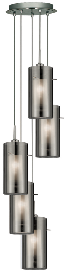 Duo 2 Chrome 5 Light Multi Drop Pendant Smoked Glass Shades