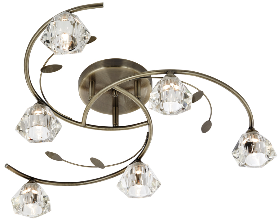 Sierra Modern Antique Brass 6 Light Semi Flush Ceiling Light