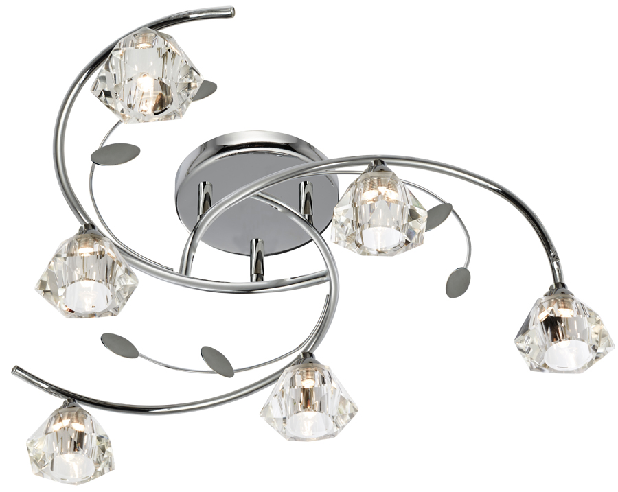 Sierra 6 Light Semi Flush Ceiling Light Polished Chrome Glass