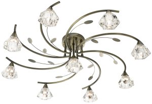 Sierra 9 light large semi flush ceiling light antique brass