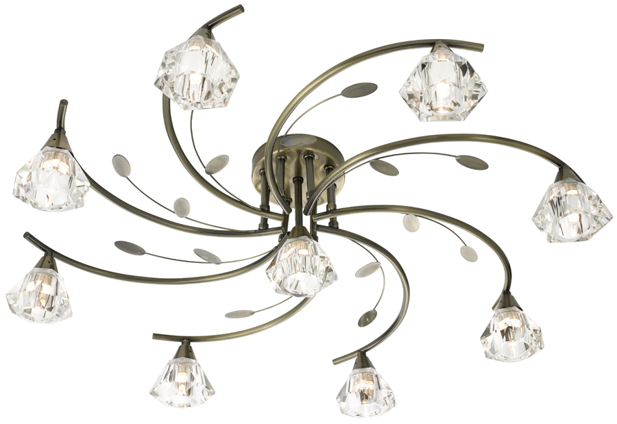 Sierra 9 Light Large Semi Flush Ceiling Light Antique Brass