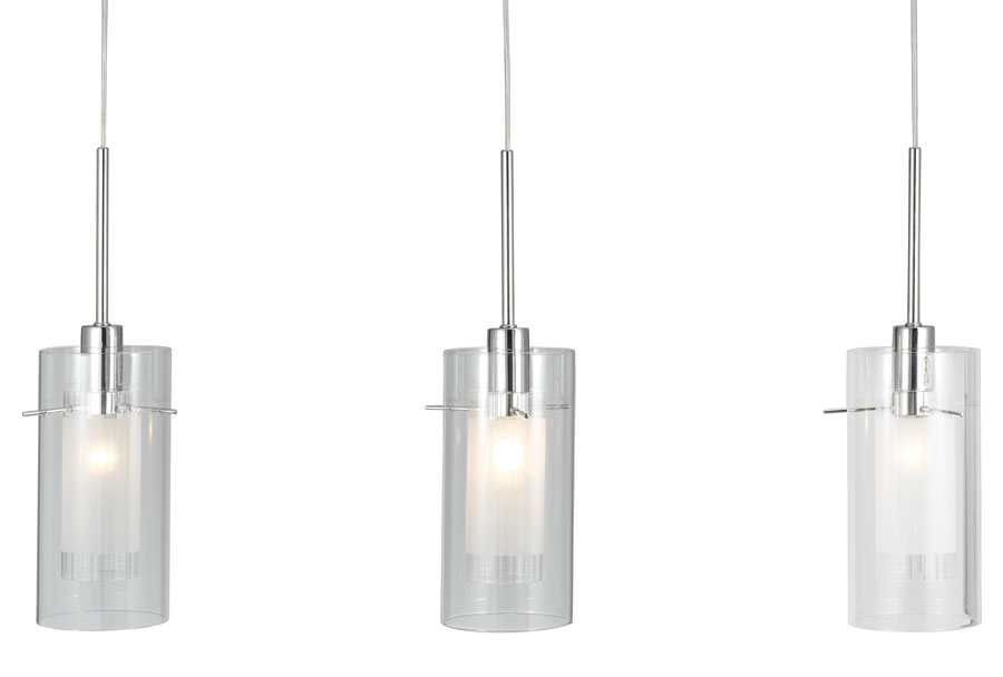 Duo 1 Polished Chrome 3 Light Bar Pendant Clear Glass Shades