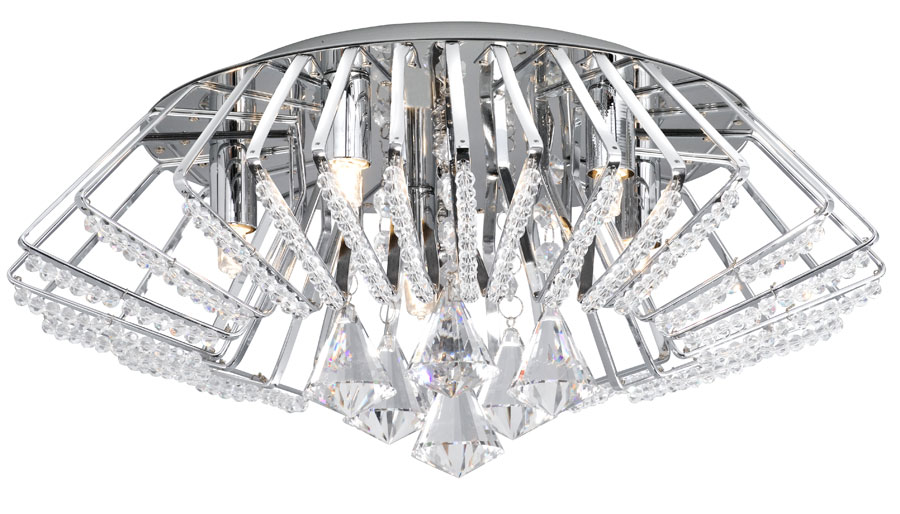 Modern Chrome And Crystal Flush Fitting Ceiling Light