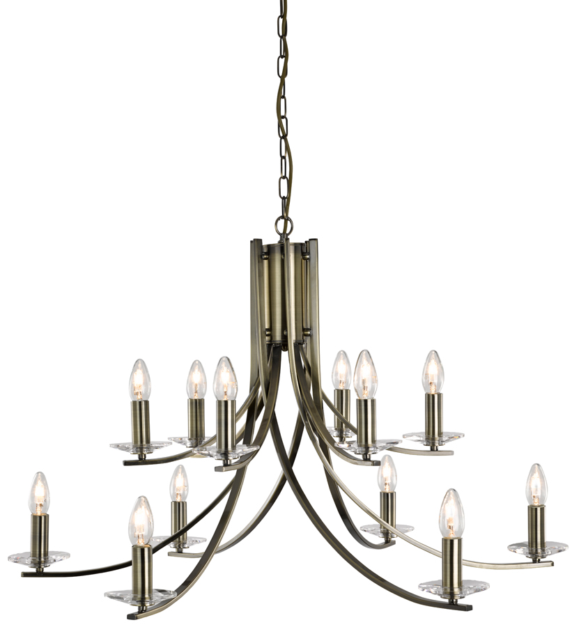 Ascona Large Modern Antique Brass 12 Light Twist Chandelier