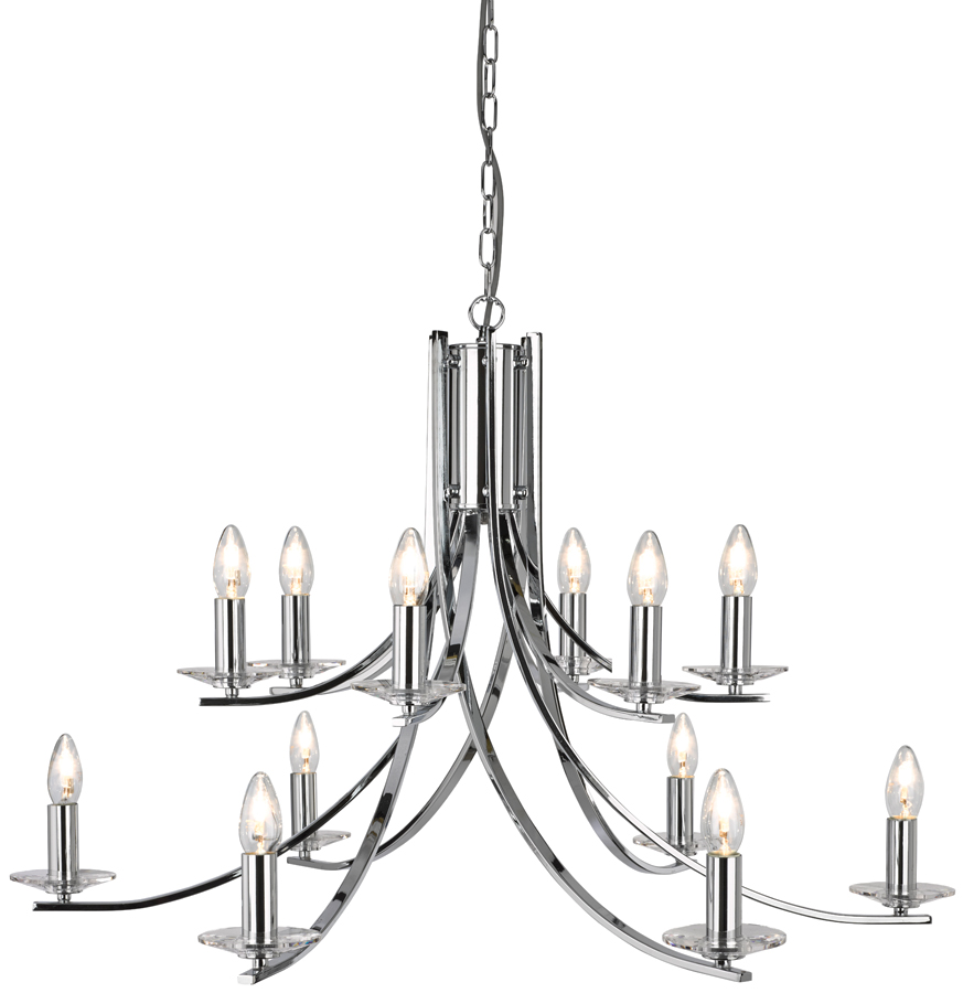 Ascona Large Modern Polished Chrome 12 Light Twist Chandelier