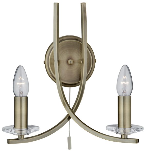 Ascona Modern Antique Brass 2 Lamp Switched Wall Light