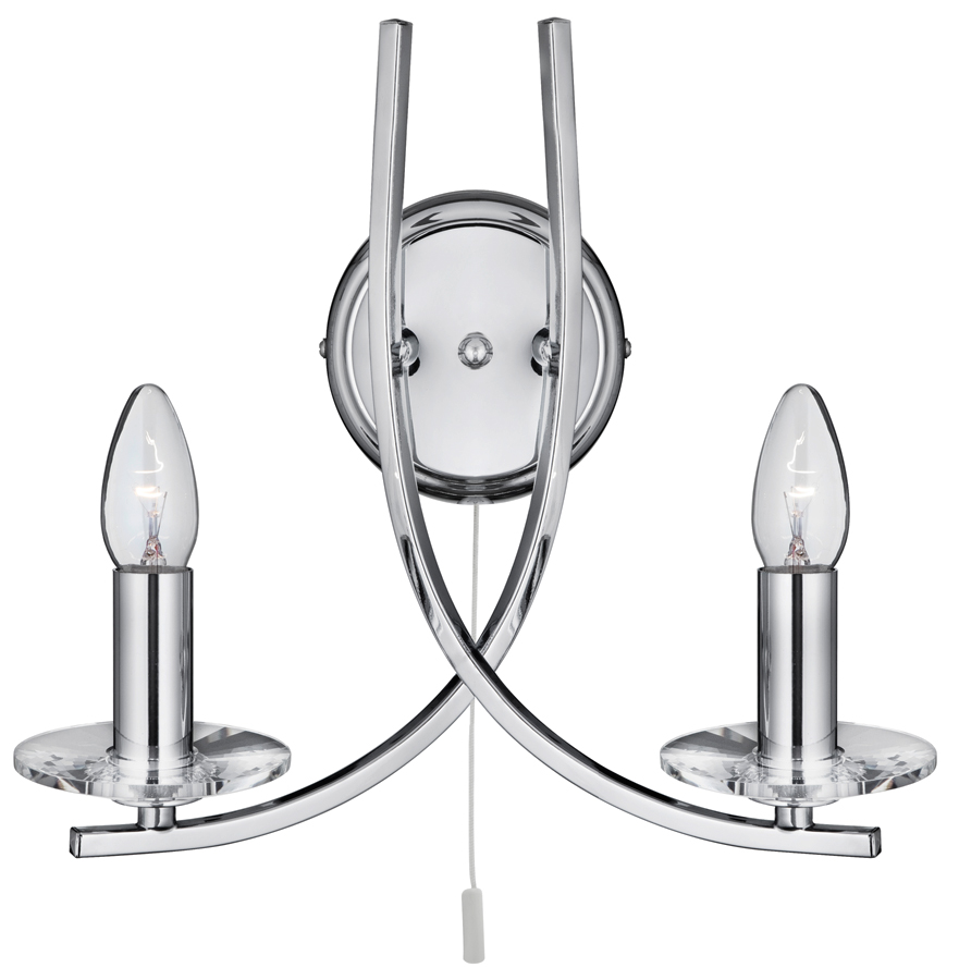 Ascona Modern Polished Chrome 2 Lamp Switched Wall Light