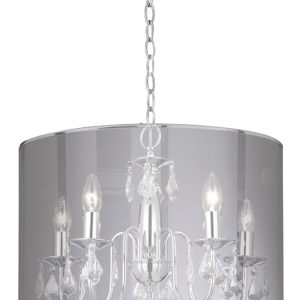 Chrome 5 Lamp Smoked Shade Crystal Light Pendant