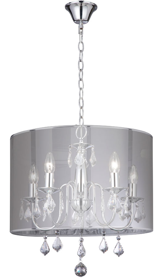 Chrome 5 Lamp Smoked Shade Crystal Light Pendant