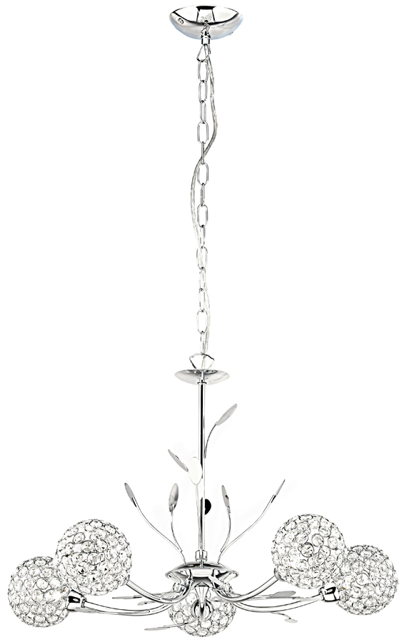 Bellis II Polished Chrome 5 Light Chandelier With Clear Glass Shades