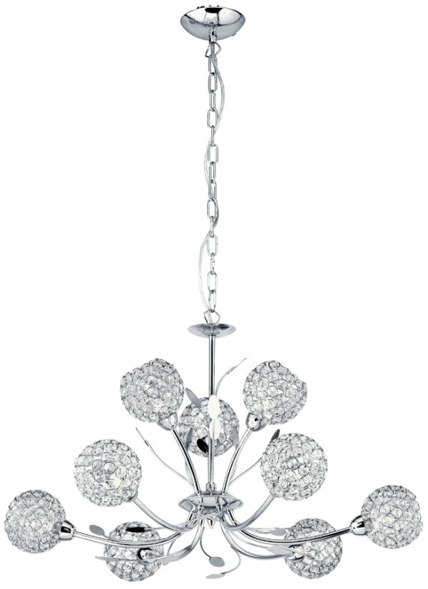 Bellis II Polished Chrome 9 Light Chandelier With Clear Glass Shades