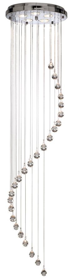 Hallway Chrome Spiral 5 Light Long Drop Crystal Stairwell Pendant