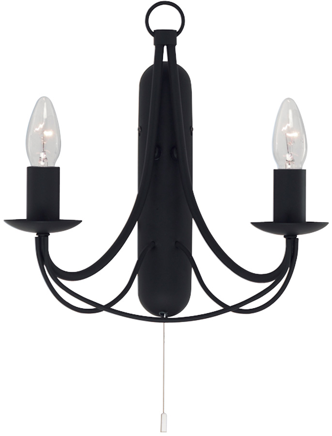 Maypole 2 Lamp Black Ironwork Switched Wall Light